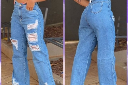 Calça Jeans Feminina Wide Leg pantalona Cintura Alta Tecido